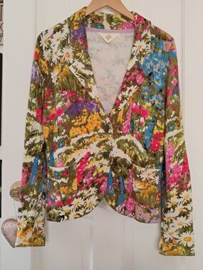 Anthropologie 2013 HWR Ajuda Field Floral Sweater Blazer Sz L EUC